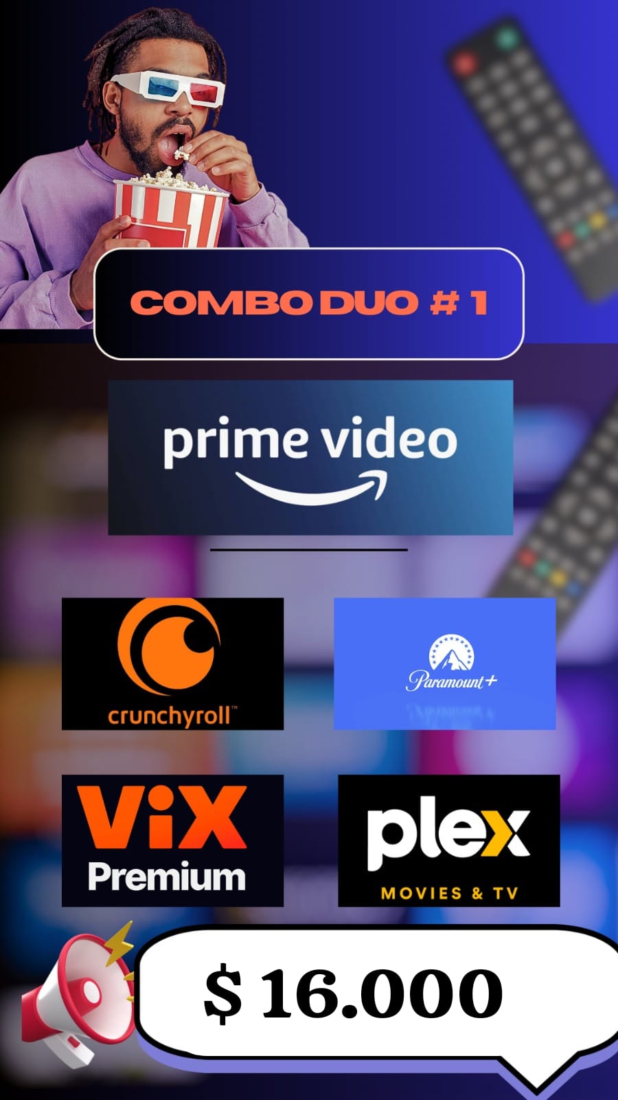 COMBO DUO #1 PRIME VIDEO Y (CRUNCHYROLL O VIX O PLEX )