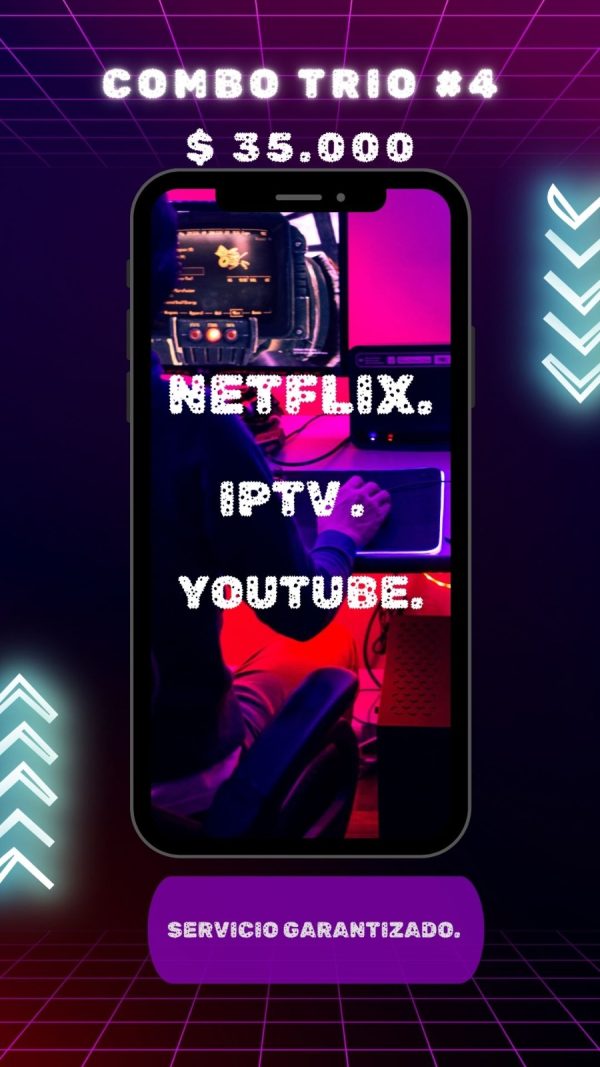 COMBO 4 / 1 PANTALLA DE NETFLIX - IPTV SMARTERSPRO - YOUTOBE 1M